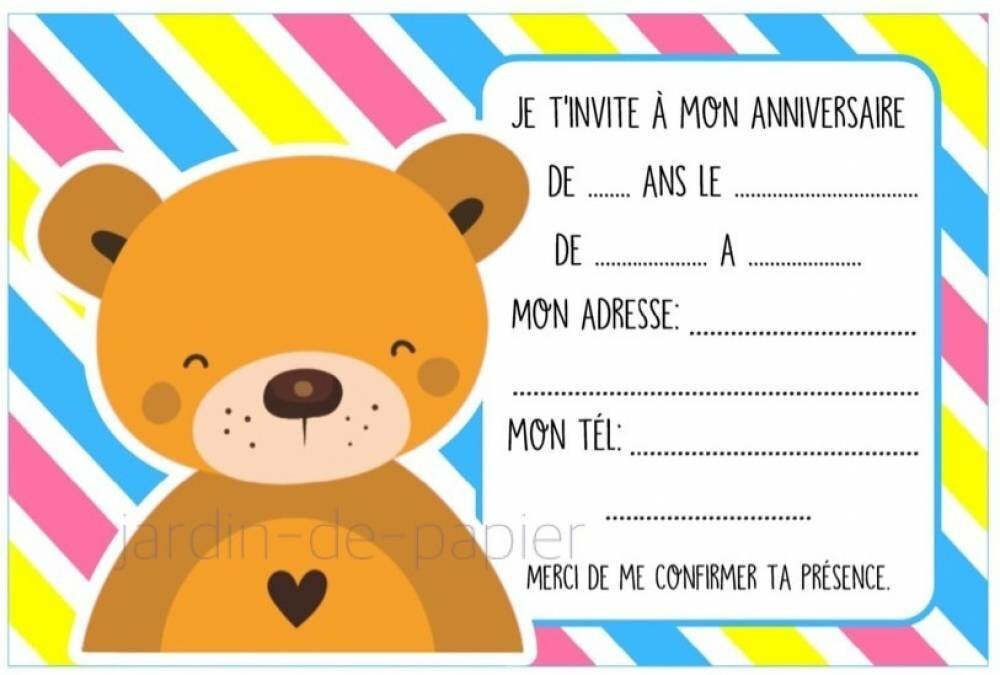 Carte D Invitation Anniversaire Enfant A Imprimer Ours Un Grand Marche