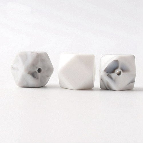 Lot de 2 perles 17 mm hexagonales silicone confection de hochet pour la dentition ou attache tétine , collier d'allaitement ou autres.