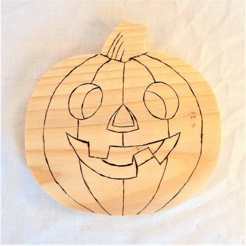 Dessous de plat, planche à découper en bois d'épicéa naturel "citrouille" halloween, décoration de table en bois naturel pyrogravée.