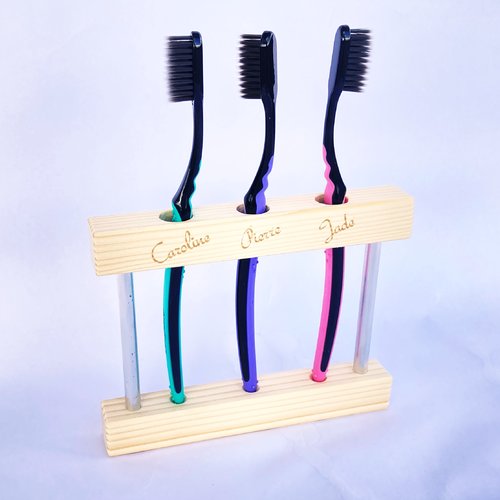 Support de brosse à dents en bois et aluminium. porte brosse à dents, décoration salle de bain. gravure laser