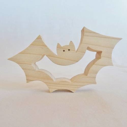Rond de serviette en bois d'épicéa naturel "chauve souris", décoration de table. halloween