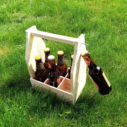 Caisse à bière 33 cl ou 25 cl, pack 6 bières,  caisse en bois de palette ou bois d'épicéa neuf, décapsuleur intégré