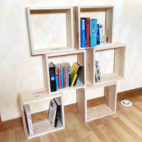 Etagère, cadre, cube, meuble, bibliothèque en bois de pin, carré ou rectangle en kit. dimensions et devis sur demande