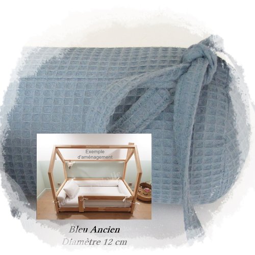 Traversins pour lit cabane ou lit tipi montessori tissu nid d'abeille bleu ancien
