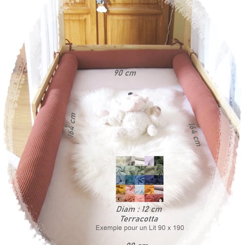 Diamètre 12 cm traversin pour créer votre tour de lit, pour lit cabane ou lit tipi montessori tissu nid d'abeille nombreux coloris