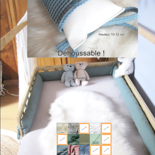 10-12 cm de hauteur, coussin + housse en coton éponge nid d'abeille, traversin plat, tour de lit pour lit cabane montessori