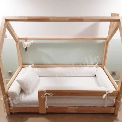 Tour de lit uni blanc boudin en diamètre 12 cm, traversins pour lit cabane avec lanières d'attache avec coussin 30x40