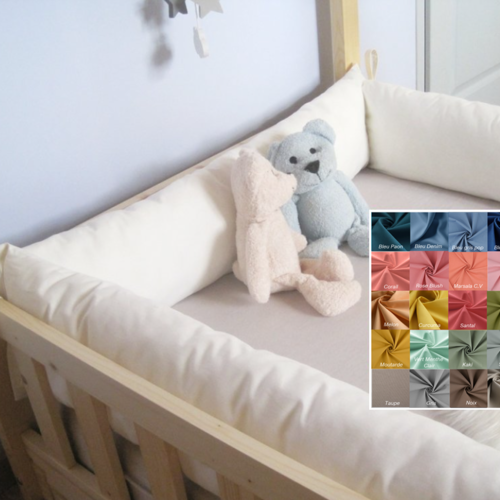 25-27 cm traversin coussin plat, contour de lit avec lanières d'attache, tour de lit cabane montessori ou lit classique à barreaux.