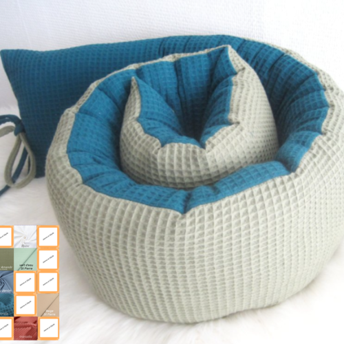 Tour de lit bicolor réversible nid d'abeille, hauteur 20-22 cm longueur au choix, nombreux coloris