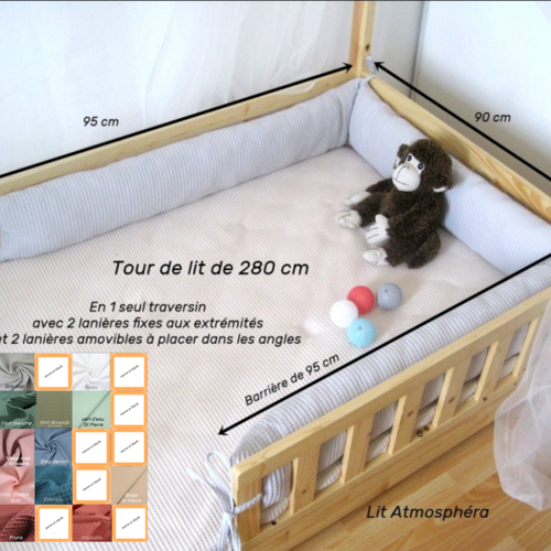Tour de lit longueur 280 cm, hauteur 20-22 cm nid d'abeille