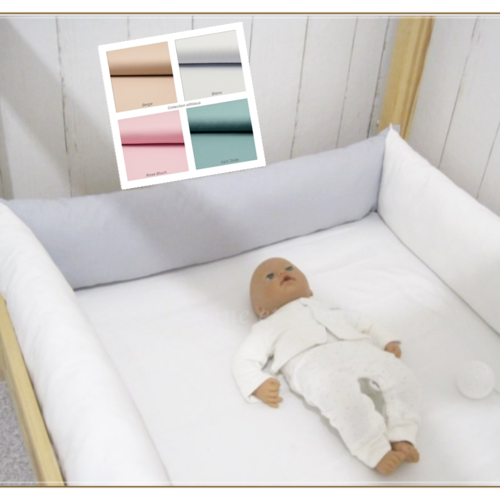 16 -17 cm - traversin plat 100 cm de longueur pour enfant avec housse et lanières d'attache 4 coloris en cretonne de coton