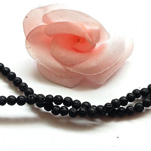 Perles rondes 4 mm pierre de lave volcanique noire