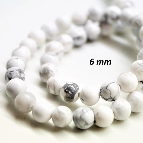 Perles rondes 6 mm howlite blanche