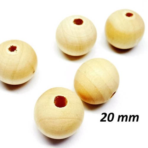 Perles rondes en bois naturel - 20*18 mm