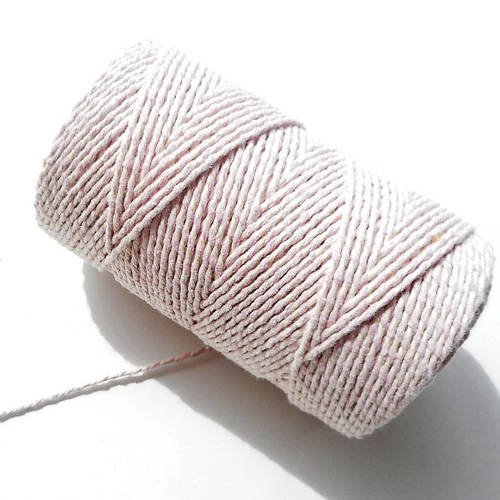 Coupon de 10 mètres de ficelle &quot;baker twine&quot;, rose blossom et blanc, 2 mm