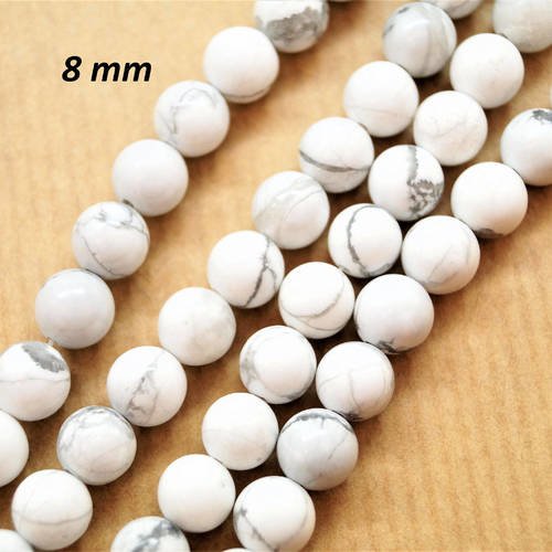 Perles rondes 8 mm howlite blanche