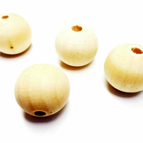 20 perles rondes 16 mm en bois naturel