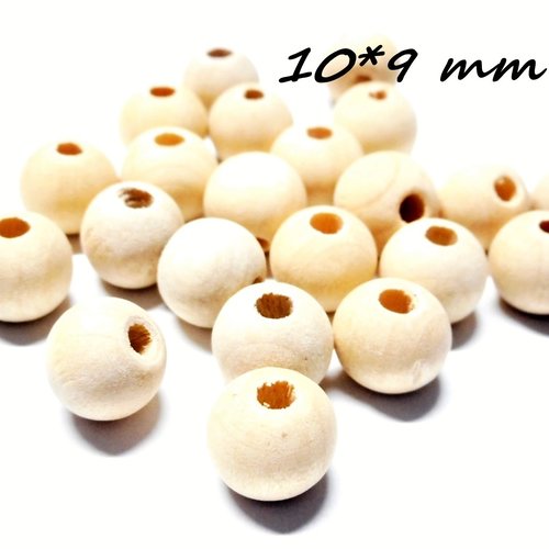 Perles en bois naturel rondes 10*9 mm