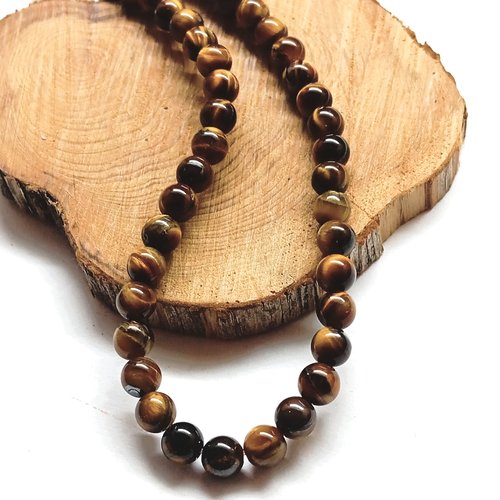 Perles rondes 6 mm œil de tigre jaune et marron