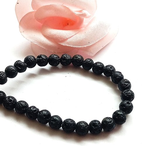 Perles rondes 6 mm pierre de lave volcanique noire
