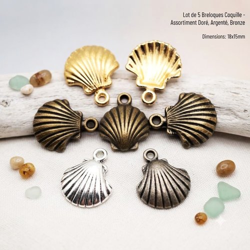 Lot de 5 breloques coquilles métal 18*15 mm par 5
