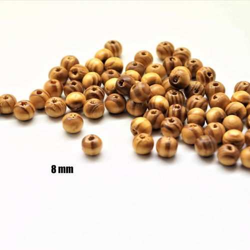 Perles rondes en bois rayé, zébré marron, café - 8 mm