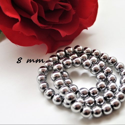 Perles hématite rondes argenté mat 8 mm
