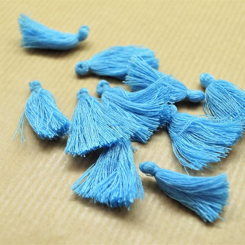 Lot de 10 pompons glands à franges, bleu ciel, coton,  27 mm