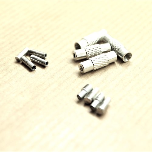 Fermoirs barillet à visser 3 parties laiton argent mat pour cordon 2,5mm
