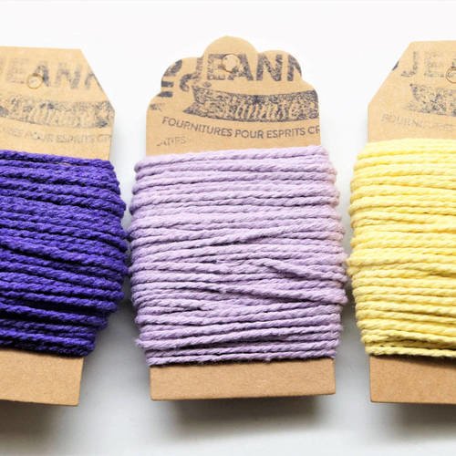 Kit 3 coupons ,tricolore, ficelles coton bakers twine, violet, mauve-parme, jaune pâle, 3 x 10 m