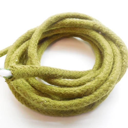 1 mètre de corde tressée en vert olive, 6 mm