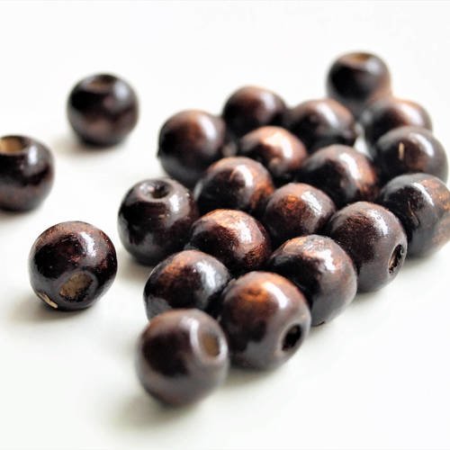 Perles rondes lisses en bois, marron, café 10-9 mm