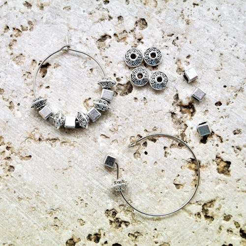 Kit paire supports boucle d'oreilles créoles argenté gun, perles intercalaires ovales, cubes 18*19 mm