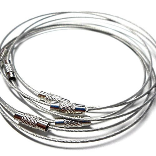 Bracelets avec câble acier inoxydable et fermoir à visser, diam. 6,5 cm