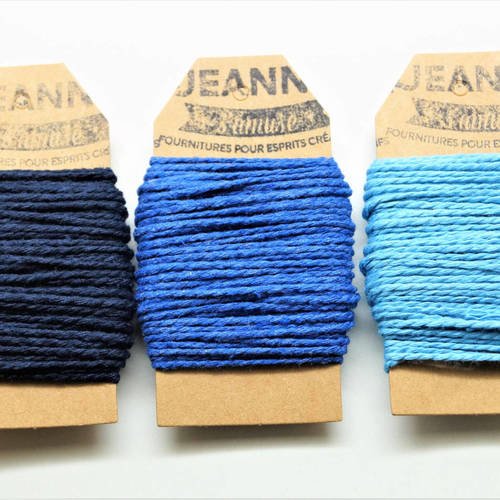 Kit 3 coupons ,tricolore, ficelles coton bakers twine, bleu marine, bleu roi, bleu ciel, 3 x 10 m