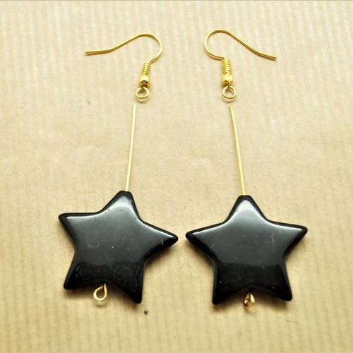Kit paire de boucles d'oreilles étoiles noires acryliques, métal doré