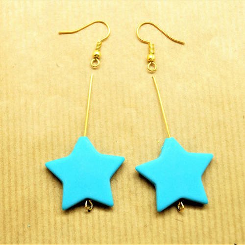 Kit paire de boucle d'oreilles étoiles bleues acryliques, métal doré