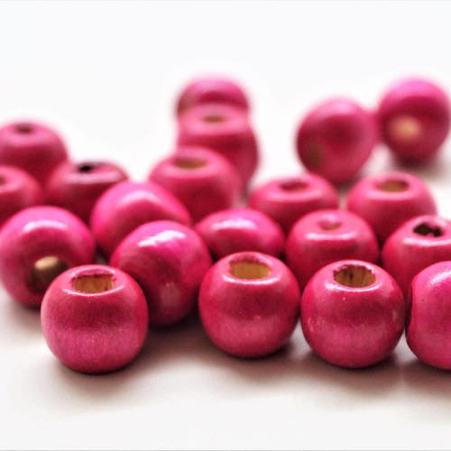 Lot de 50 perles rondes lisses en bois, fuchsia 10-9 mm