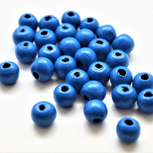 Lot de 50 perles rondes lisses en bois, bleu foncé 10-9 mm