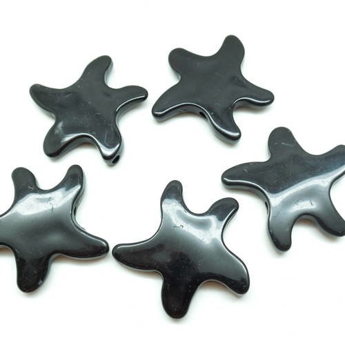 Lot de 10 perles étoiles noires de mer, acrylique, 45*7 mm