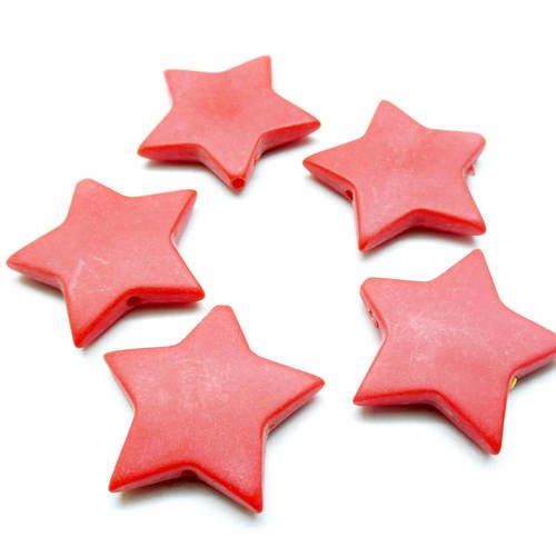 Lot de 10 perles étoiles rouges, en acrylique givrées, 27,5*5 mm