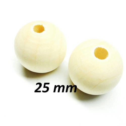 Perles rondes en bois naturel 25 mm