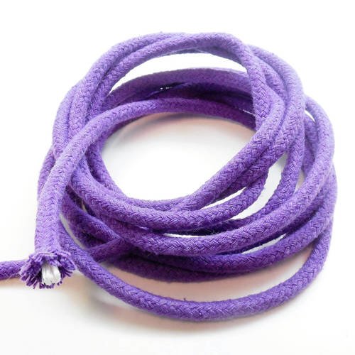 Coupon de 1 mètre de corde tressée en coton violet, 6 mm