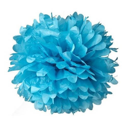 Lot de 5 pompons fleur en papier de soie, bleu clair 20 cm pour anniversaire, célébration, baptême, mariage...