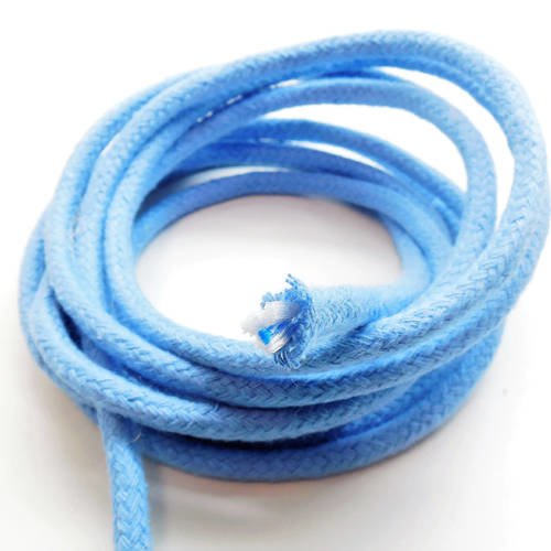 Coupon de 1 mètre de corde tressée en coton bleu ciel, 6 mm