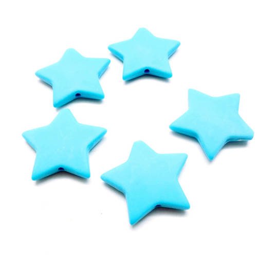 Lot de 10 perles étoiles bleues, en acrylique givrées, 27,5*5 mm