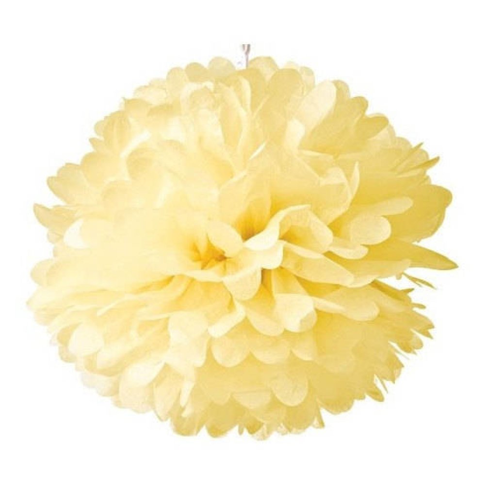 Pompon fleur en papier de soie, jaune pâle 20 cm pour anniversaire,  célébration, baptême, mariage... - Un grand marché