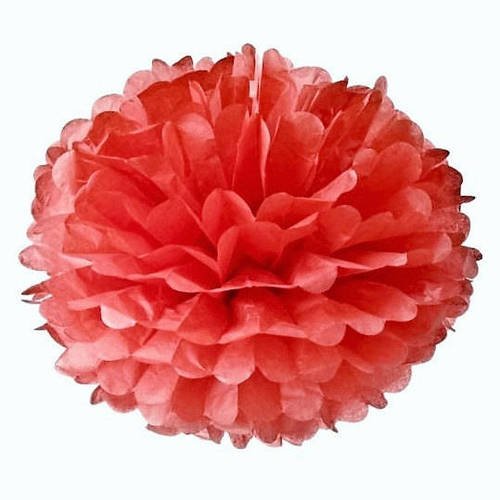 Pompon fleur rouge en papier de soie, 10 cm pour anniversaire, célébration, baptême, mariage...
