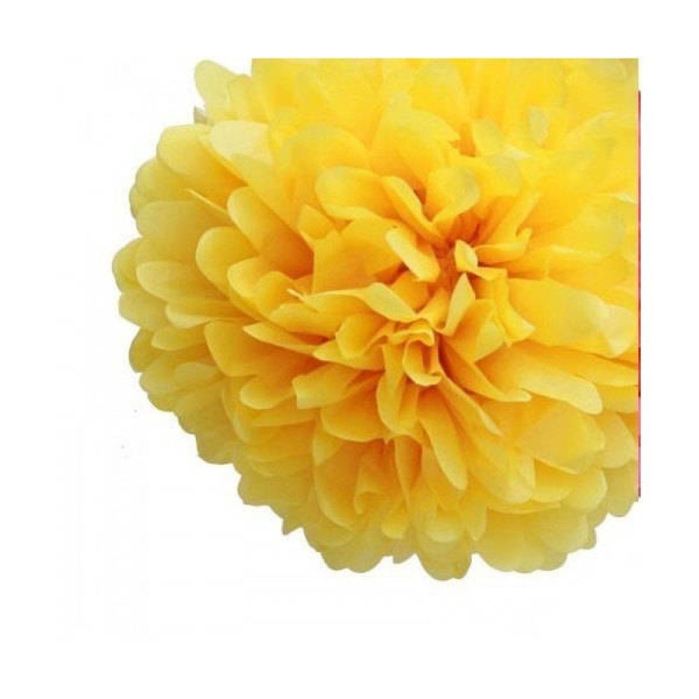 Pompon fleur jaune bouton d'or en papier de soie, 10 cm pour anniversaire,  célébration, baptême, mariage... - Un grand marché