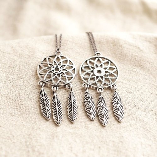 Pendentifs dreamcatcher fleur argent vieilli, 54*24 mm par lot de 2